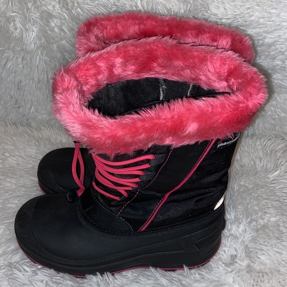 3 m Thinsulate Insulated Black Pink Faux  Fur Duck Snow Boots Size 6 - Picture 4 of 7